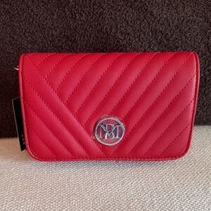 Badgley Mischka Quilted Red Crossbody Wallet with Silver Logo